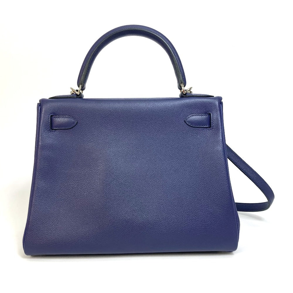 HERMES Kelly Verso 28 Inner Stitching Bag, 2-Way Shoulder Bag/Handbag, Evercolor, Women's, Blue Ankle/Blue Zellige, Silver Hardware