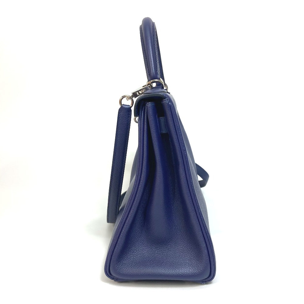 HERMES Kelly Verso 28 Inner Stitching Bag, 2-Way Shoulder Bag/Handbag, Evercolor, Women's, Blue Ankle/Blue Zellige, Silver Hardware