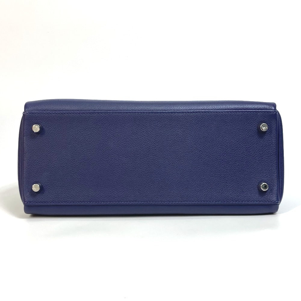 HERMES Kelly Verso 28 Inner Stitching Bag, 2-Way Shoulder Bag/Handbag, Evercolor, Women's, Blue Ankle/Blue Zellige, Silver Hardware