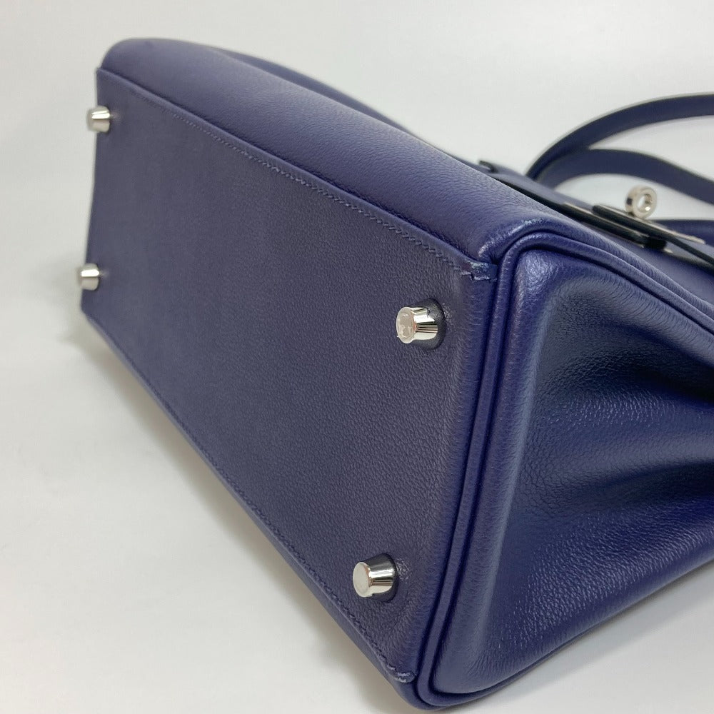HERMES Kelly Verso 28 Inner Stitching Bag, 2-Way Shoulder Bag/Handbag, Evercolor, Women's, Blue Ankle/Blue Zellige, Silver Hardware