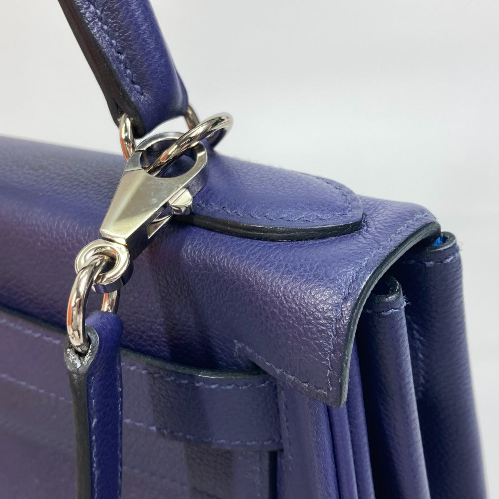 HERMES Kelly Verso 28 Inner Stitching Bag, 2-Way Shoulder Bag/Handbag, Evercolor, Women's, Blue Ankle/Blue Zellige, Silver Hardware