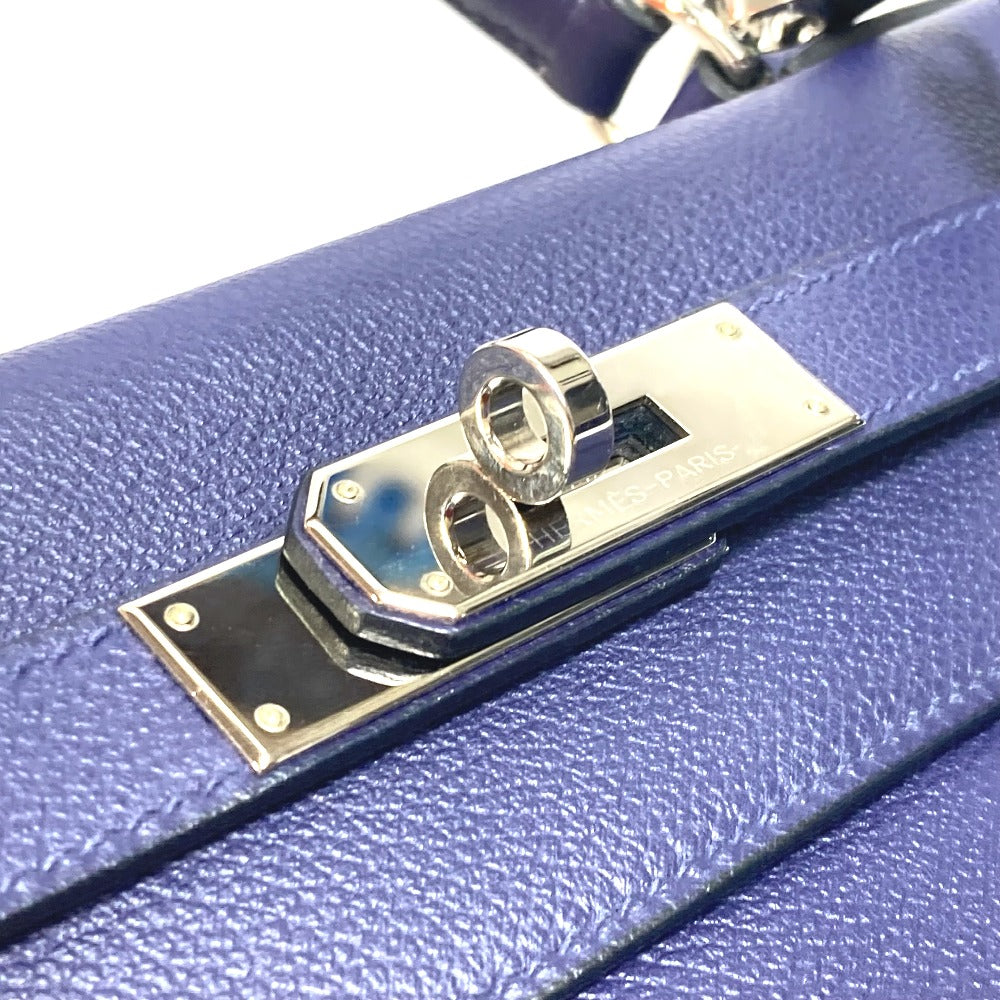 HERMES Kelly Verso 28 Inner Stitching Bag, 2-Way Shoulder Bag/Handbag, Evercolor, Women's, Blue Ankle/Blue Zellige, Silver Hardware