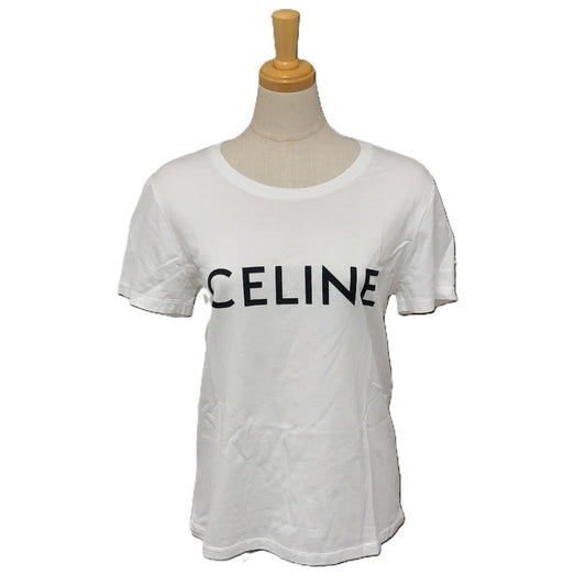 CELINE 653N 2AWB6 Logo Short Sleeve T-Shirt, Summer Cotton, Women's, White