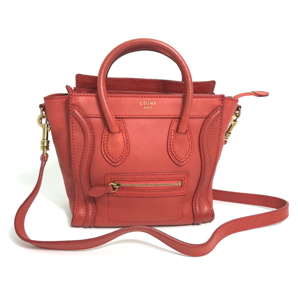 CELINE 168243 Nano Shopper Luggage Bag, Crossbody Shoulder Bag, Handbag, Leather, Women's, Lipstick Red