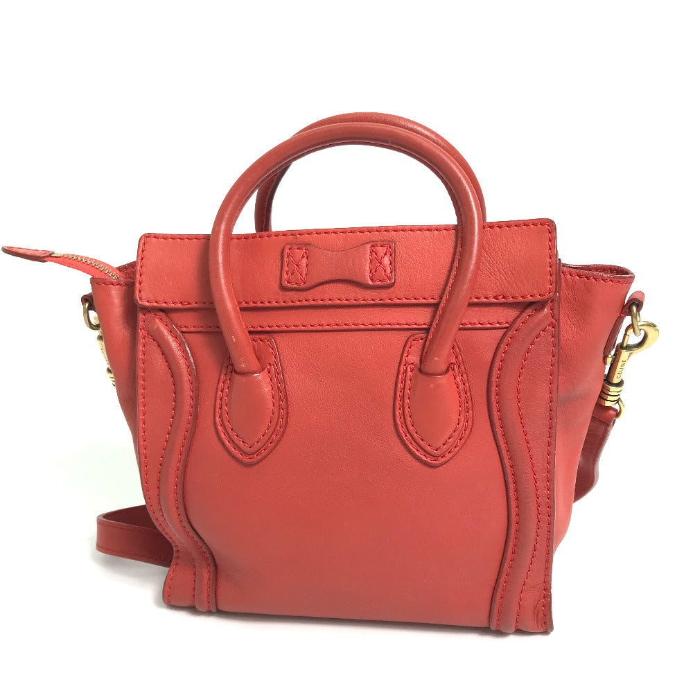 CELINE 168243 Nano Shopper Luggage Bag, Crossbody Shoulder Bag, Handbag, Leather, Women's, Lipstick Red