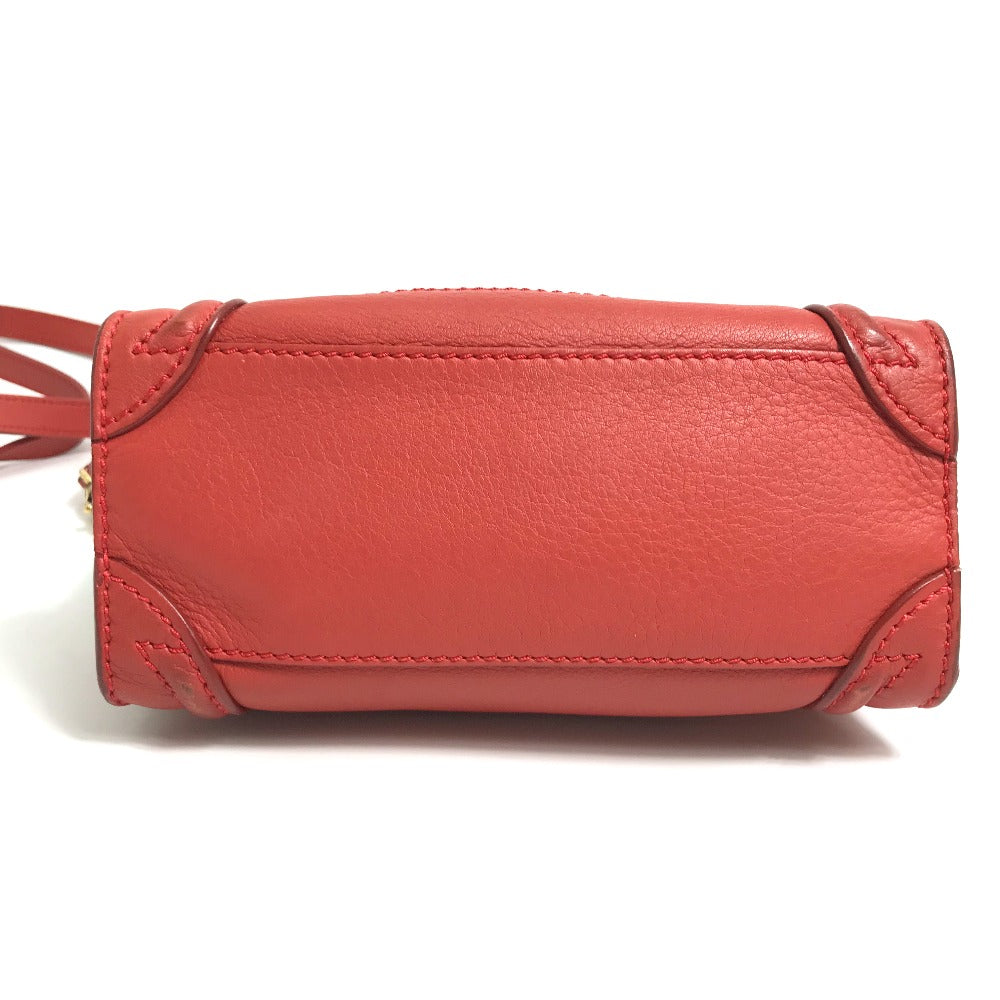 CELINE 168243 Nano Shopper Luggage Bag, Crossbody Shoulder Bag, Handbag, Leather, Women's, Lipstick Red