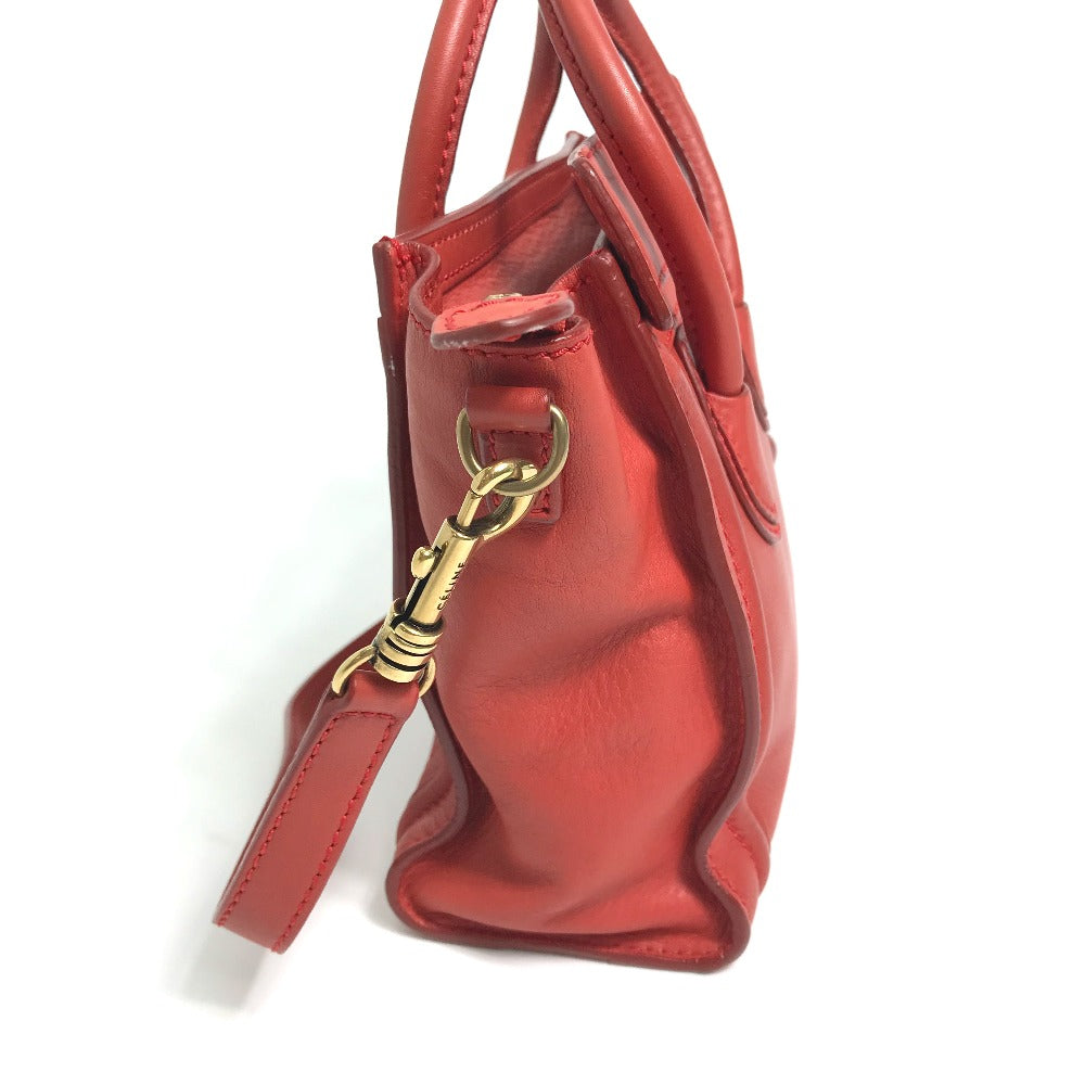 CELINE 168243 Nano Shopper Luggage Bag, Crossbody Shoulder Bag, Handbag, Leather, Women's, Lipstick Red