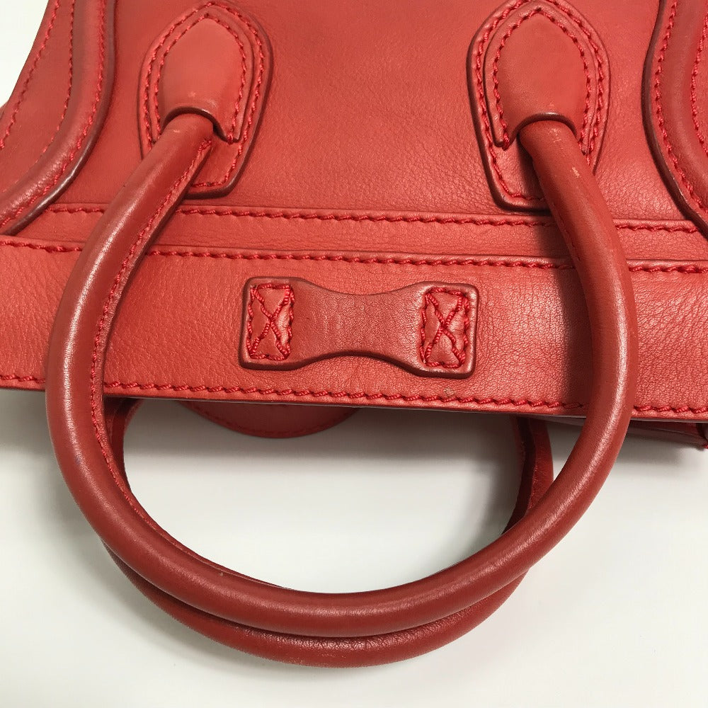 CELINE 168243 Nano Shopper Luggage Bag, Crossbody Shoulder Bag, Handbag, Leather, Women's, Lipstick Red