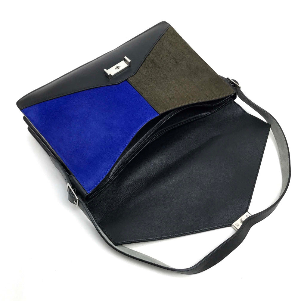 CELINE Shoulder Bag with Logo Hardware and Diamond Clutch, Suede/Leather, Gray and Black, Women's