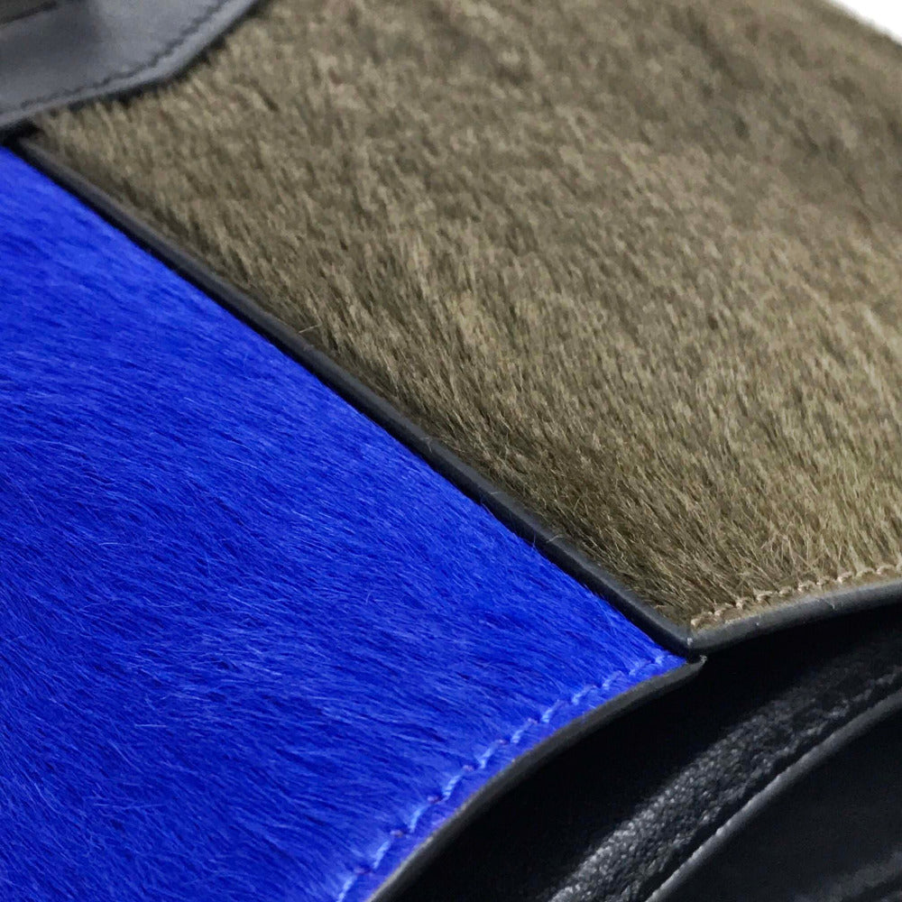 CELINE Shoulder Bag with Logo Hardware and Diamond Clutch, Suede/Leather, Gray and Black, Women's