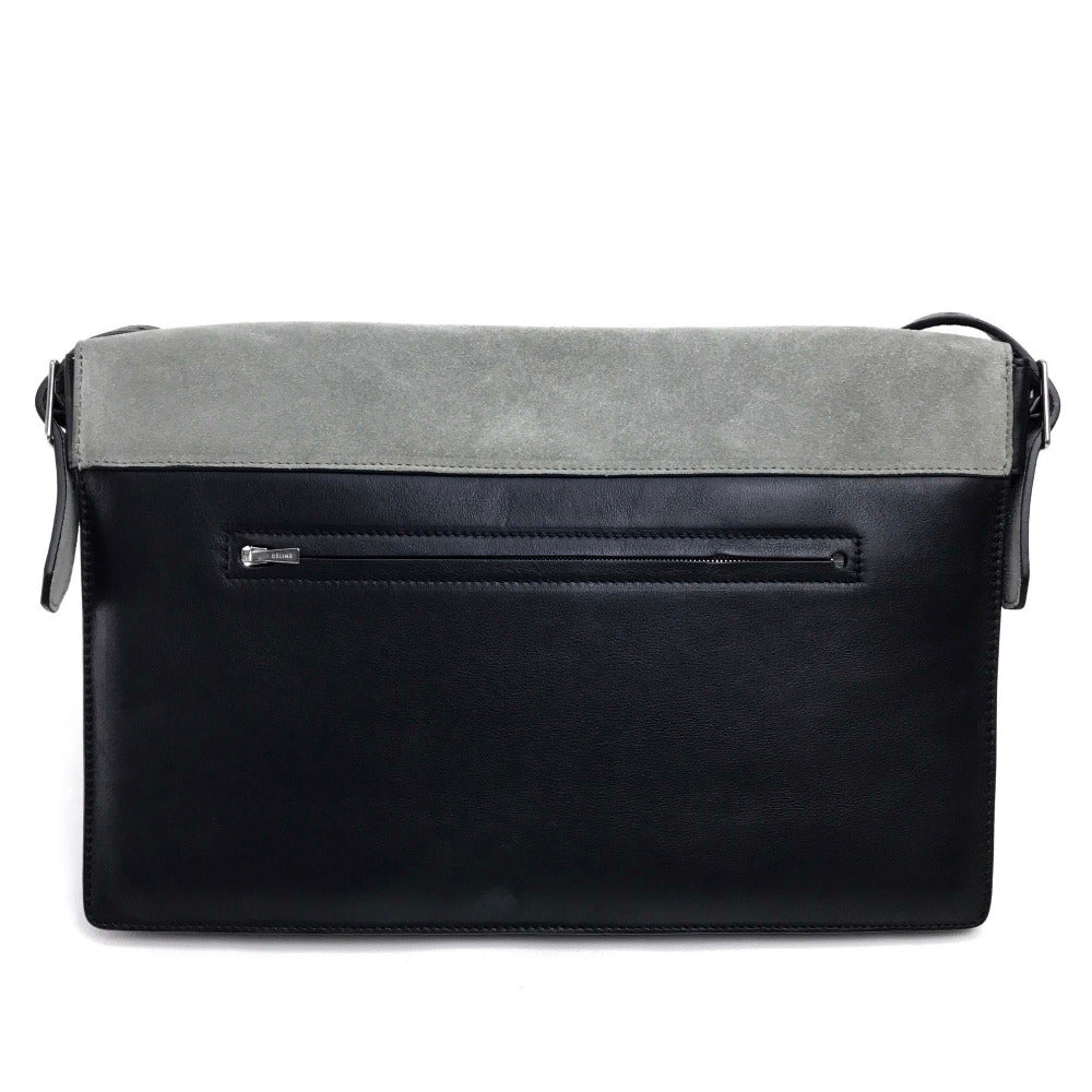 CELINE Shoulder Bag with Logo Hardware and Diamond Clutch, Suede/Leather, Gray and Black, Women's