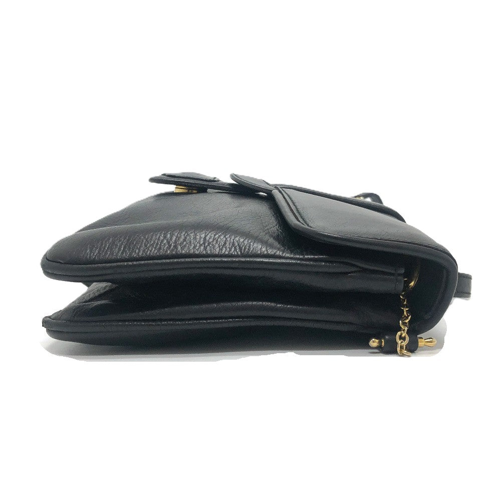 CELINE Logo Crossbody Bag Shoulder Bag Leather Women's Black