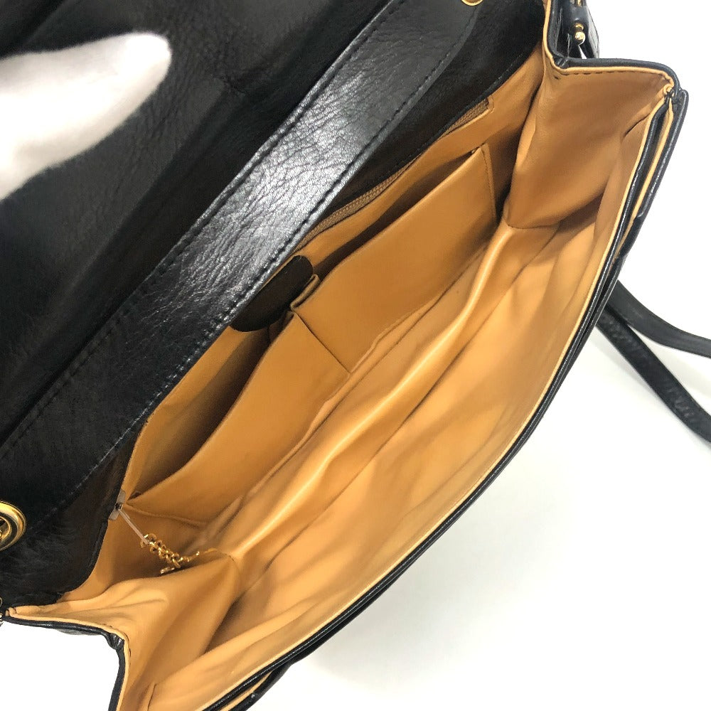 CELINE Logo Crossbody Bag Shoulder Bag Leather Women's Black