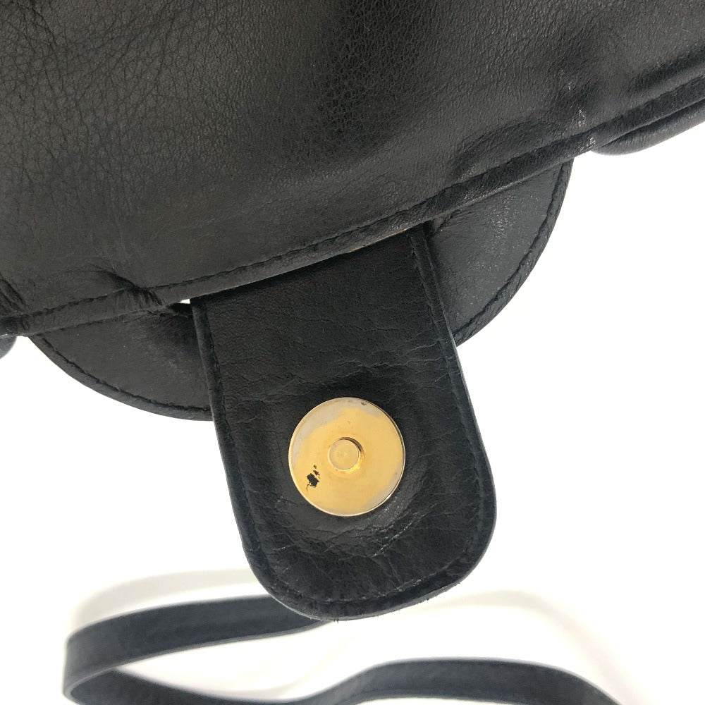 CELINE Logo Crossbody Bag Shoulder Bag Leather Women's Black