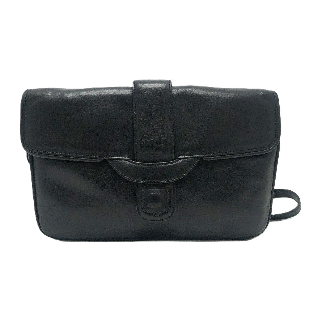 CELINE Logo Crossbody Bag Shoulder Bag Leather Women's Black