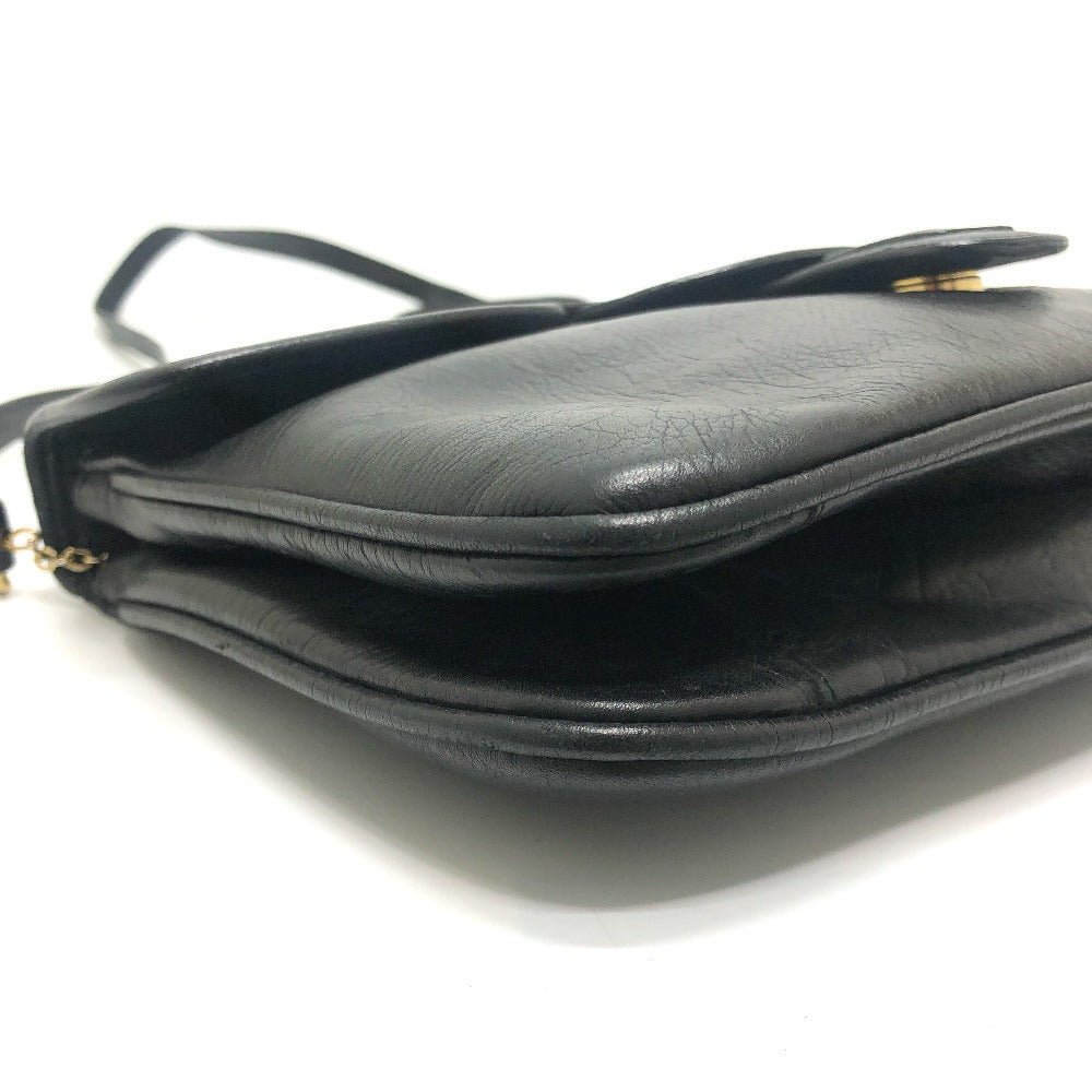 CELINE Logo Crossbody Bag Shoulder Bag Leather Women's Black