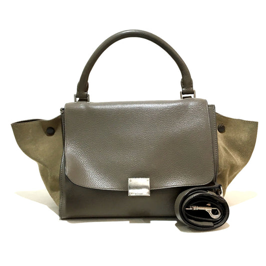 CELINE ２way トラペーズ カバン ショルダーバッグ ハンドバッグ スエード/レザー レディース チャコールグレー