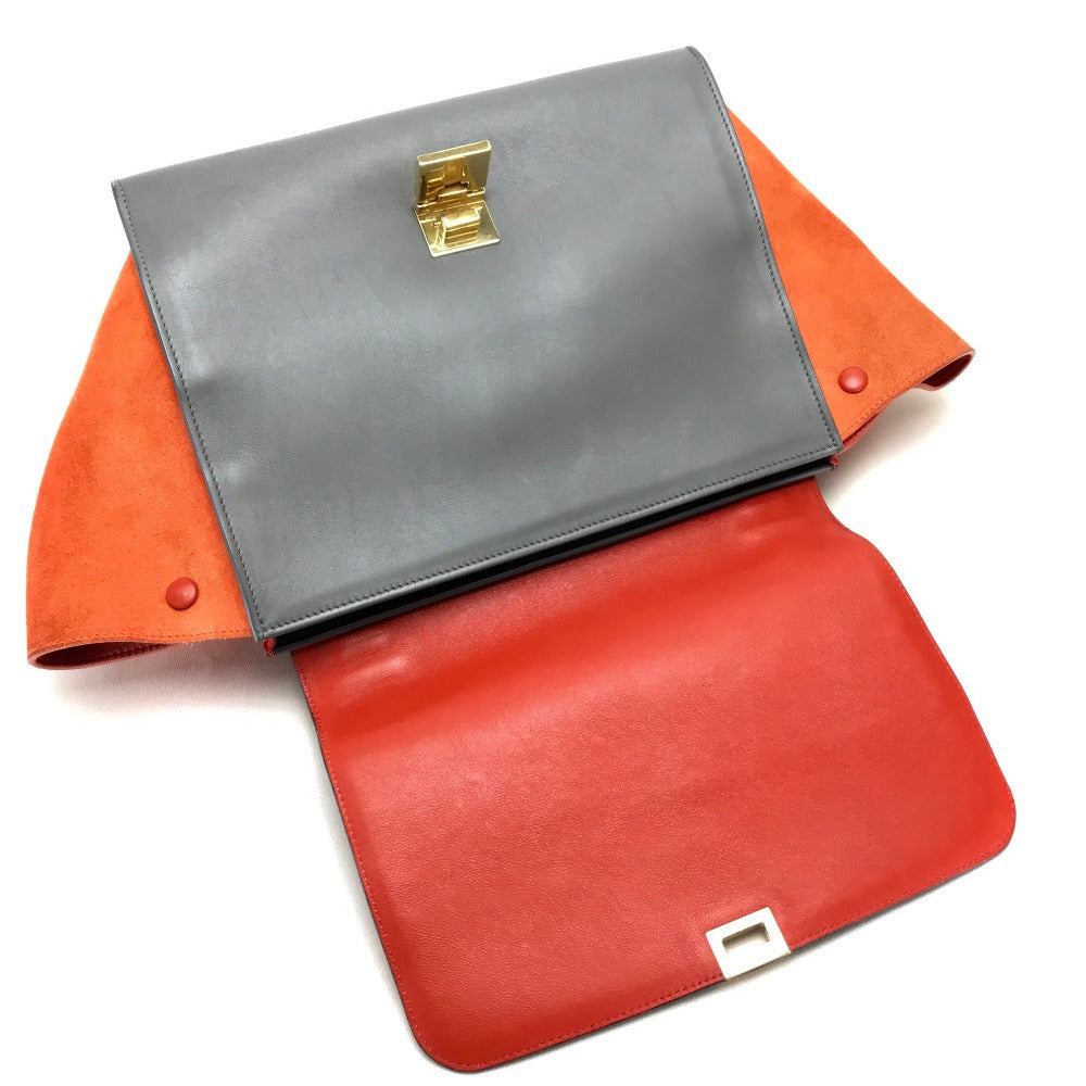 CELINE 2-Way Handbag, Trapeze Shoulder Bag, Suede/Leather, Women's, Black, Gray x Black x Orange