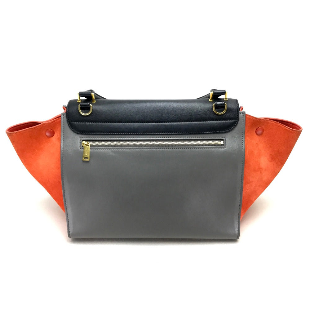 CELINE 2-Way Handbag, Trapeze Shoulder Bag, Suede/Leather, Women's, Black, Gray x Black x Orange