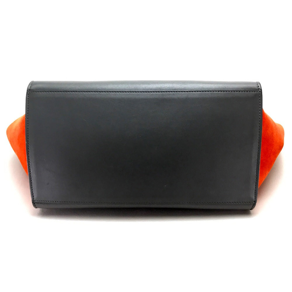CELINE 2-Way Handbag, Trapeze Shoulder Bag, Suede/Leather, Women's, Black, Gray x Black x Orange