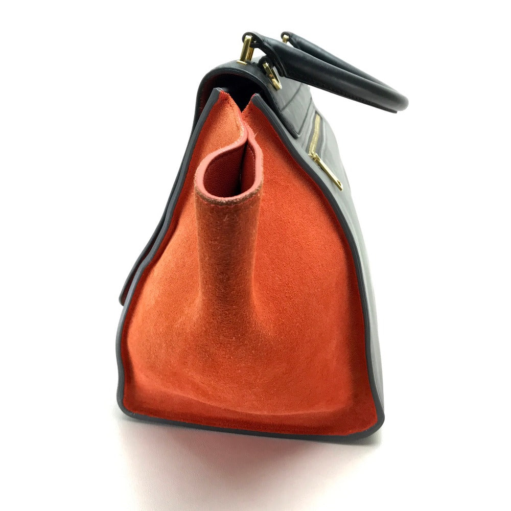 CELINE 2-Way Handbag, Trapeze Shoulder Bag, Suede/Leather, Women's, Black, Gray x Black x Orange