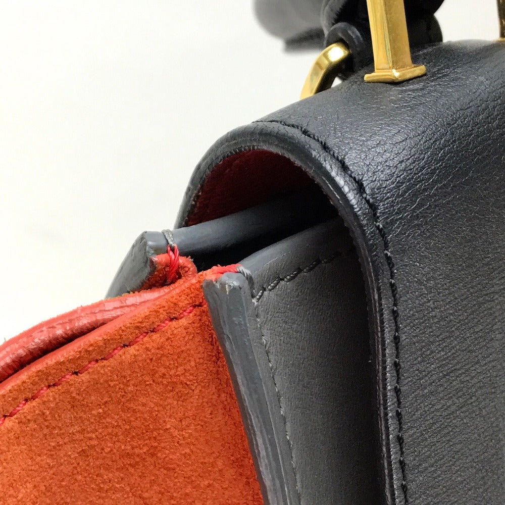 CELINE 2-Way Handbag, Trapeze Shoulder Bag, Suede/Leather, Women's, Black, Gray x Black x Orange