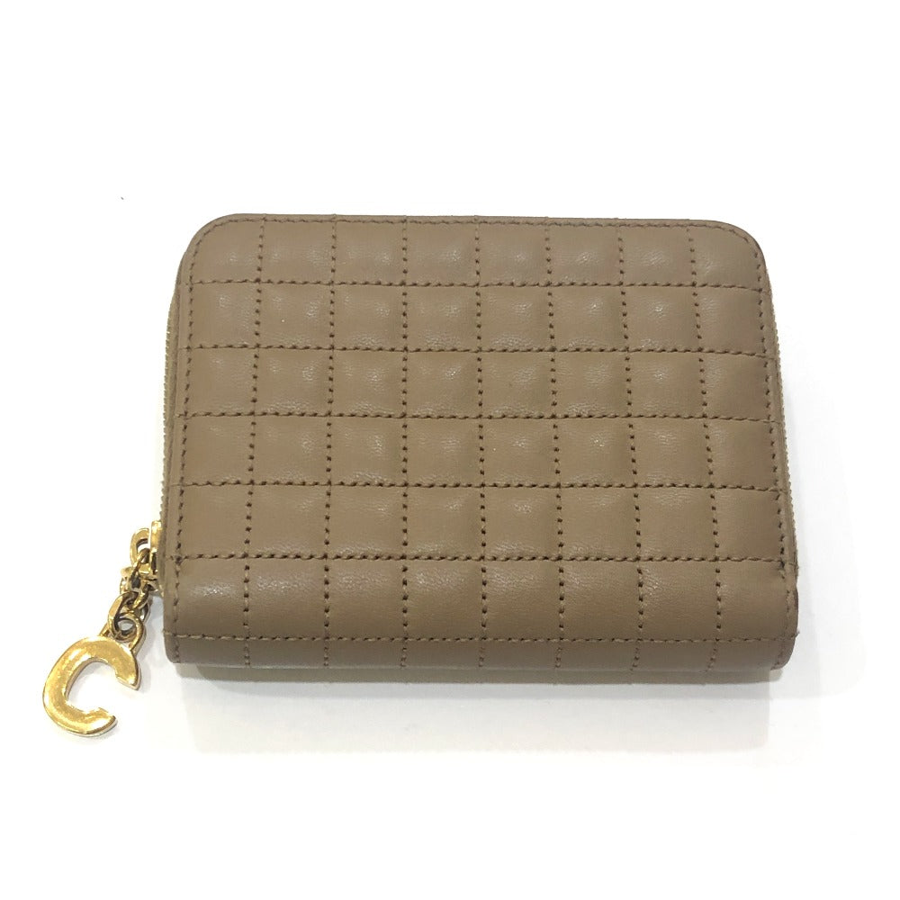 CELINE 663BFL.15KH Quilted C Charm Compact Zip Wallet Wallet coin purse Leather Car key Brown Used