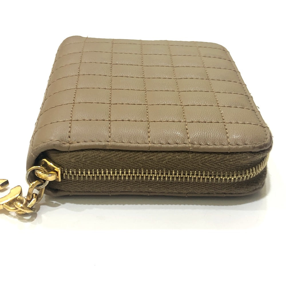 CELINE 663BFL.15KH Quilted C Charm Compact Zip Wallet Wallet coin purse Leather Car key Brown Used