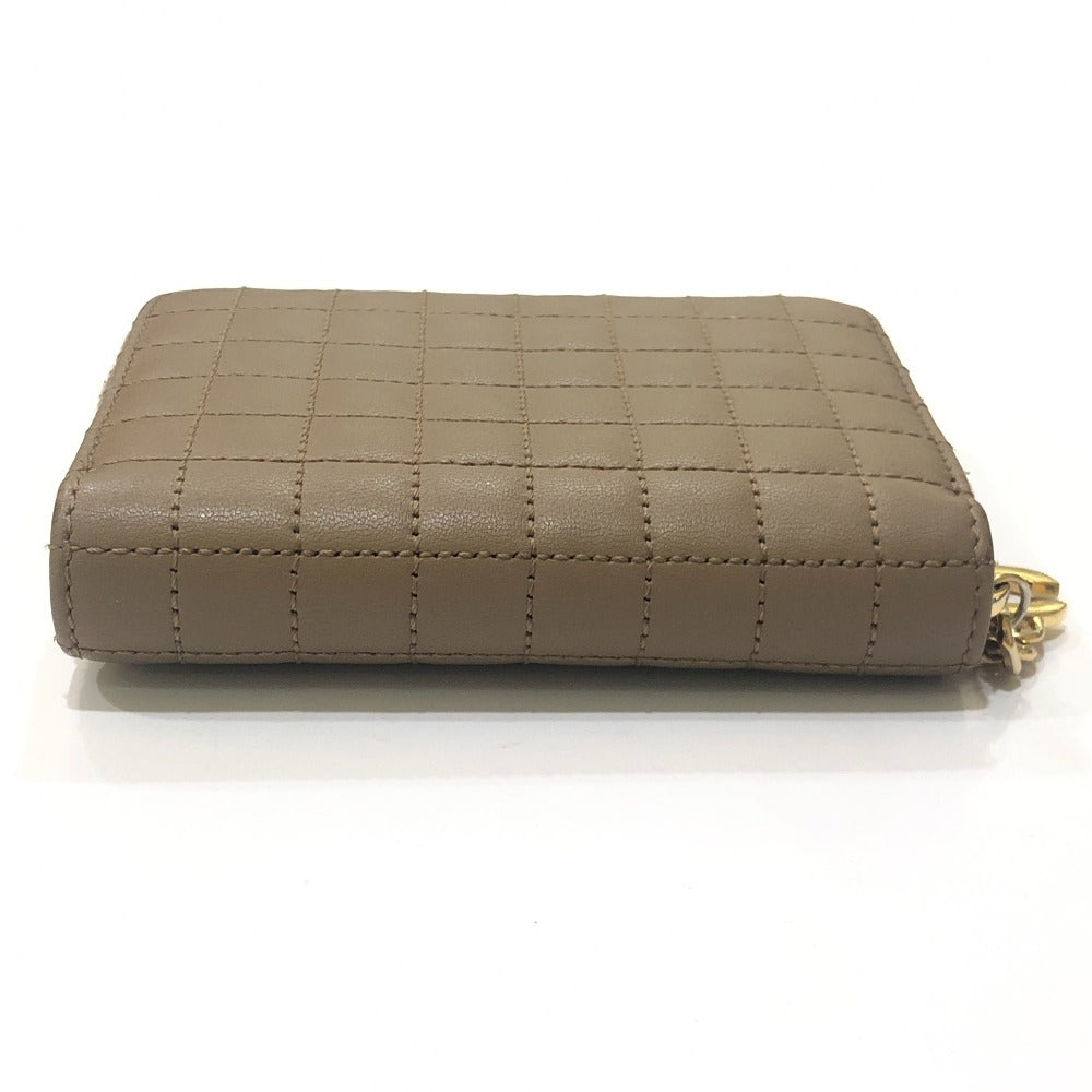 CELINE 663BFL.15KH Quilted C Charm Compact Zip Wallet Wallet coin purse Leather Car key Brown Used