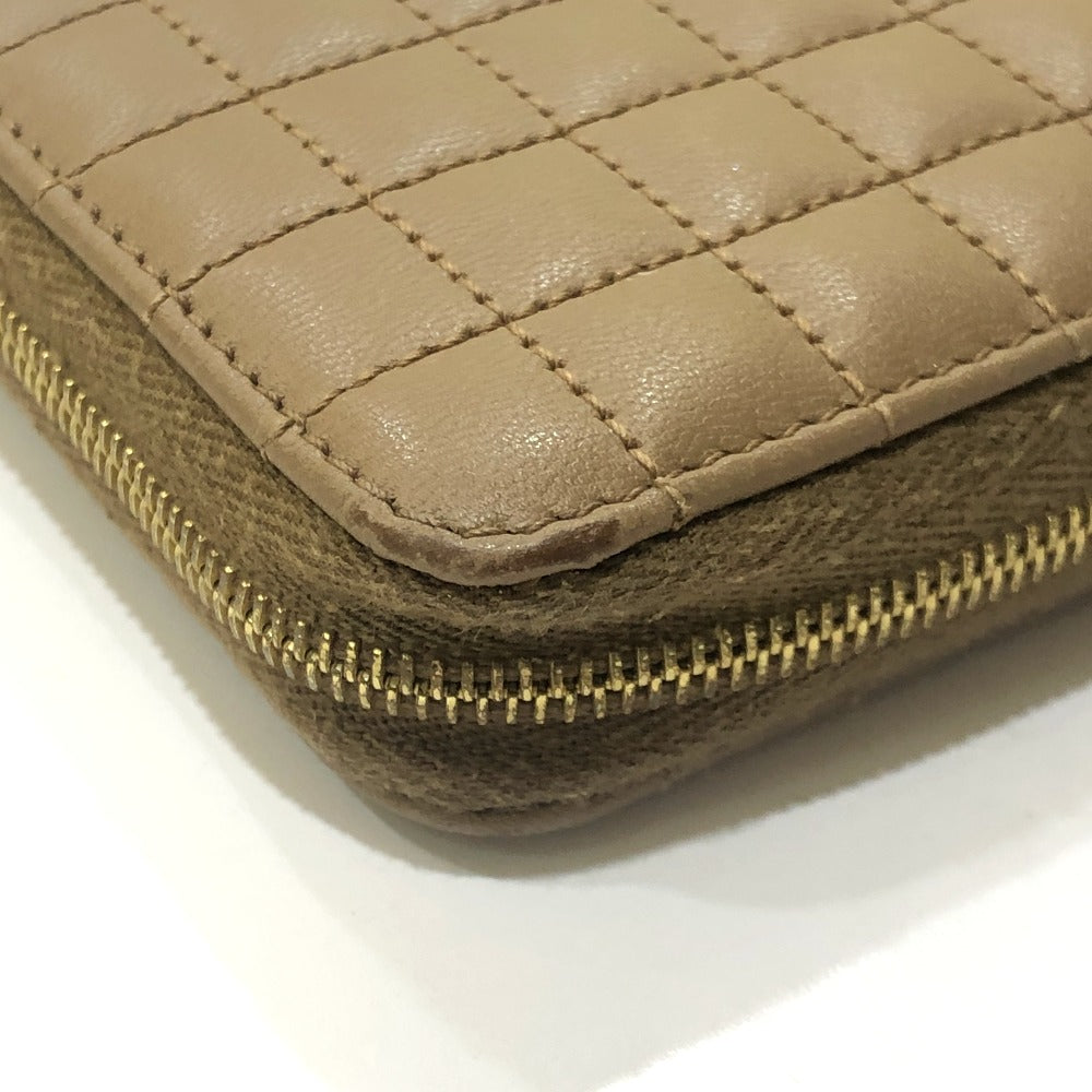 CELINE 663BFL.15KH Quilted C Charm Compact Zip Wallet Wallet coin purse Leather Car key Brown Used
