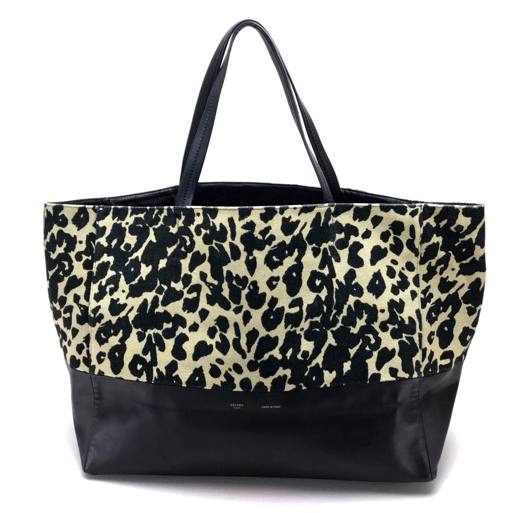 CELINE Leopard Print Horizontal Cabas Tote Bag in Canvas/Leather, Women's, Black and Beige