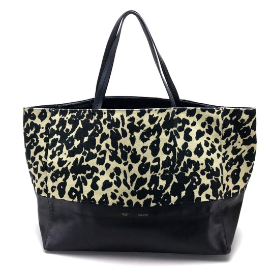 CELINE Leopard Print Horizontal Cabas Tote Bag in Canvas/Leather, Women's, Black and Beige