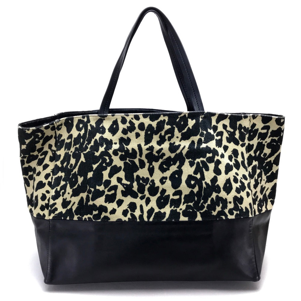 CELINE Leopard Print Horizontal Cabas Tote Bag in Canvas/Leather, Women's, Black and Beige