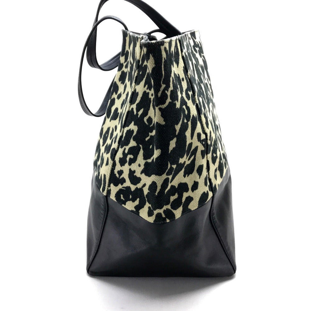 CELINE Leopard Print Horizontal Cabas Tote Bag in Canvas/Leather, Women's, Black and Beige