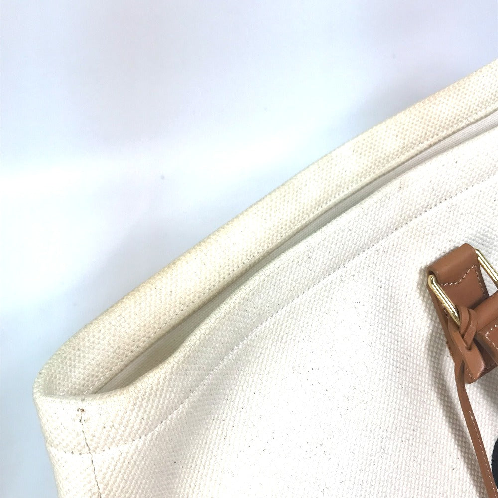 CELINE 190062 Shoulder Bag, Horizontal Cabas Logo Tote Bag, Canvas/Leather, Women's, Natural/Tan Beige