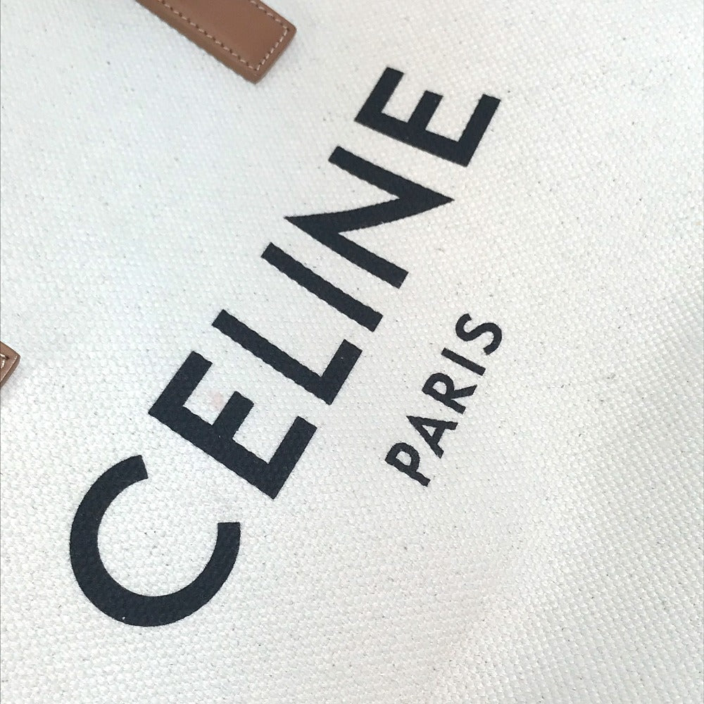 CELINE 190062 Shoulder Bag, Horizontal Cabas Logo Tote Bag, Canvas/Leather, Women's, Natural/Tan Beige