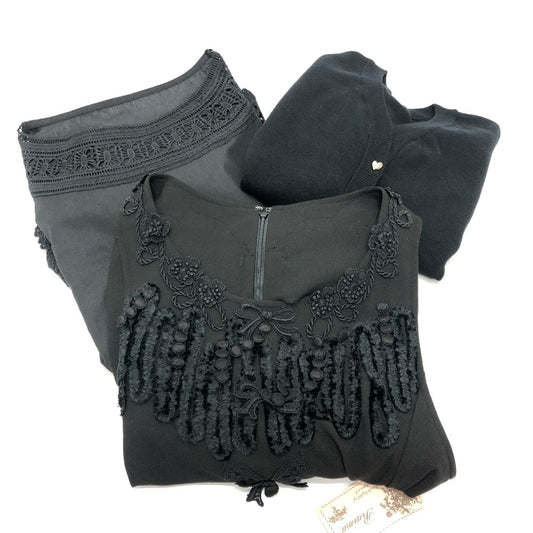 Cardigan and 3 other apparel items: Top, Dress, Embroidered Lace Top, Black