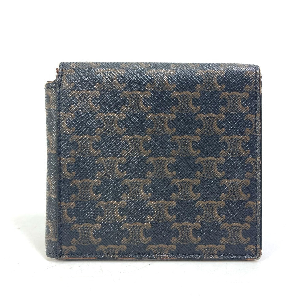CELINE Triomphe Card Case with Flap, Bi-fold Wallet, Leather, Men's, Brown