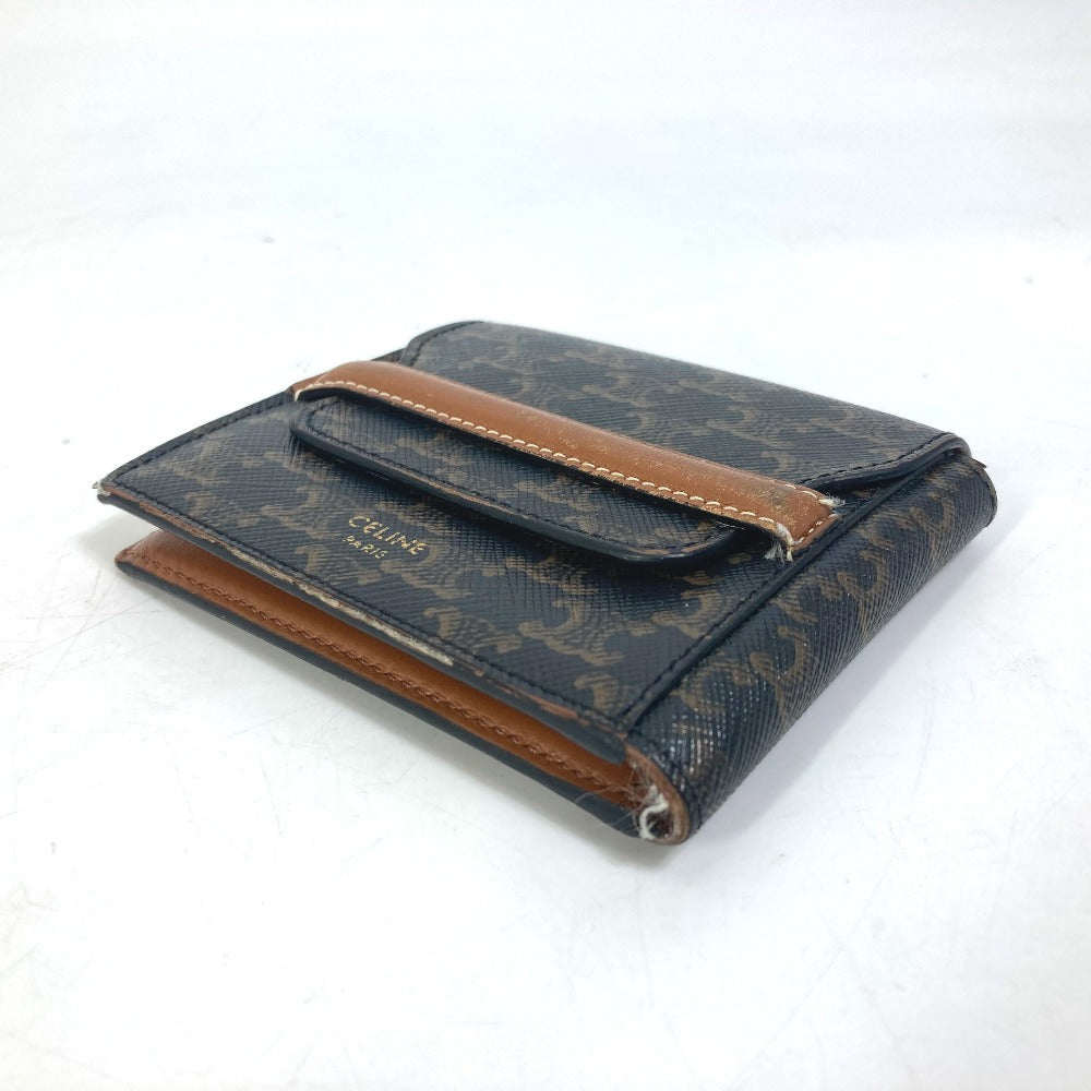 CELINE Triomphe Card Case with Flap, Bi-fold Wallet, Leather, Men's, Brown