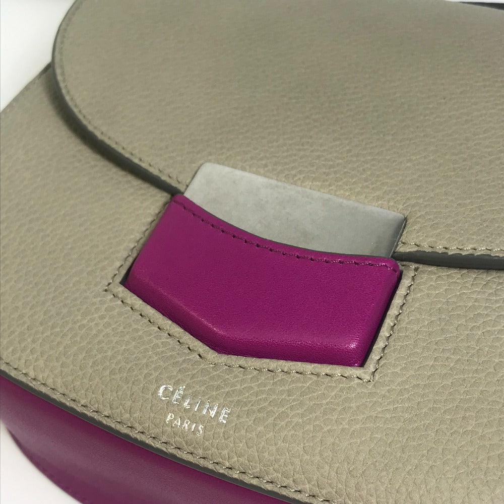 CELINE Two-Tone Trotter Small Crossbody Shoulder Bag in Leather, Gray and Purple-Pink