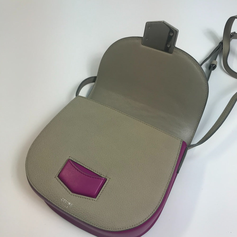 CELINE Two-Tone Trotter Small Crossbody Shoulder Bag in Leather, Gray and Purple-Pink