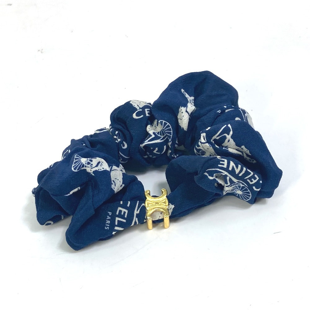 CELINE Sulky Logo Hair Accessory, Silk Scrunchie, Women's, Blue