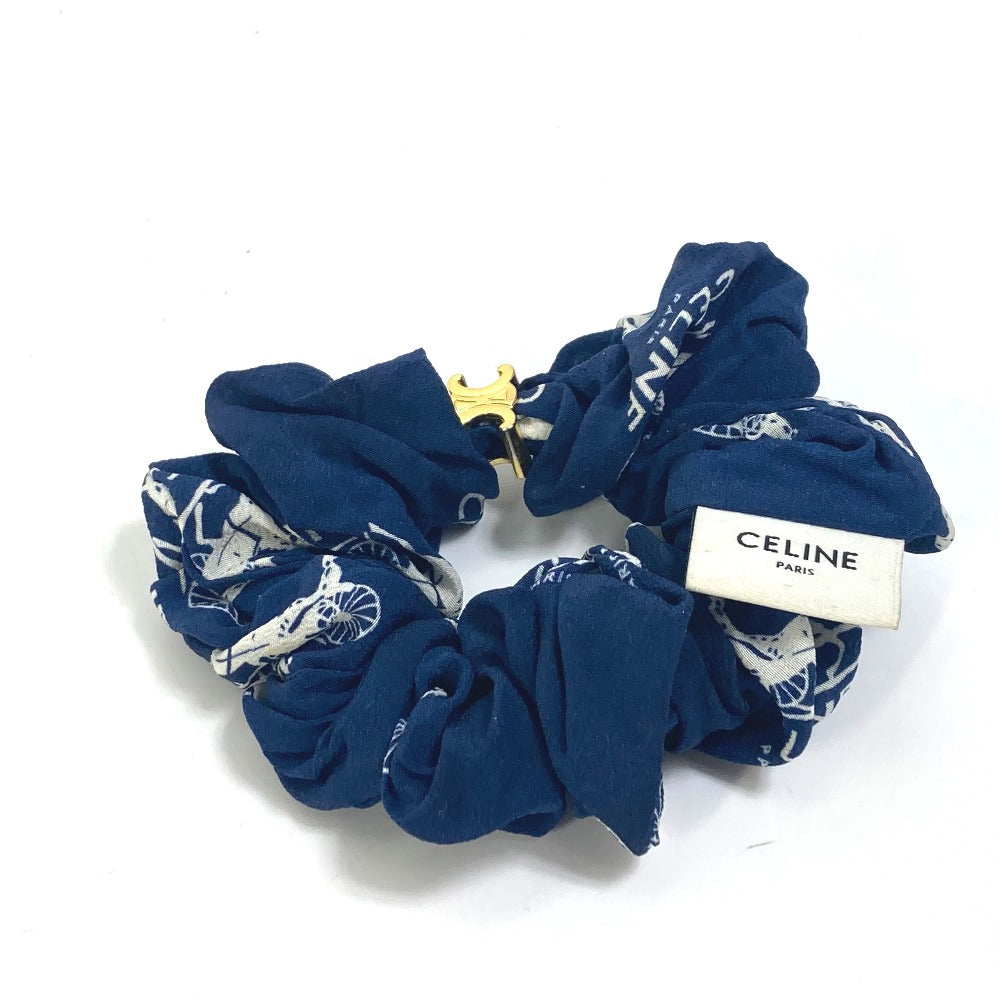 CELINE Sulky Logo Hair Accessory, Silk Scrunchie, Women's, Blue
