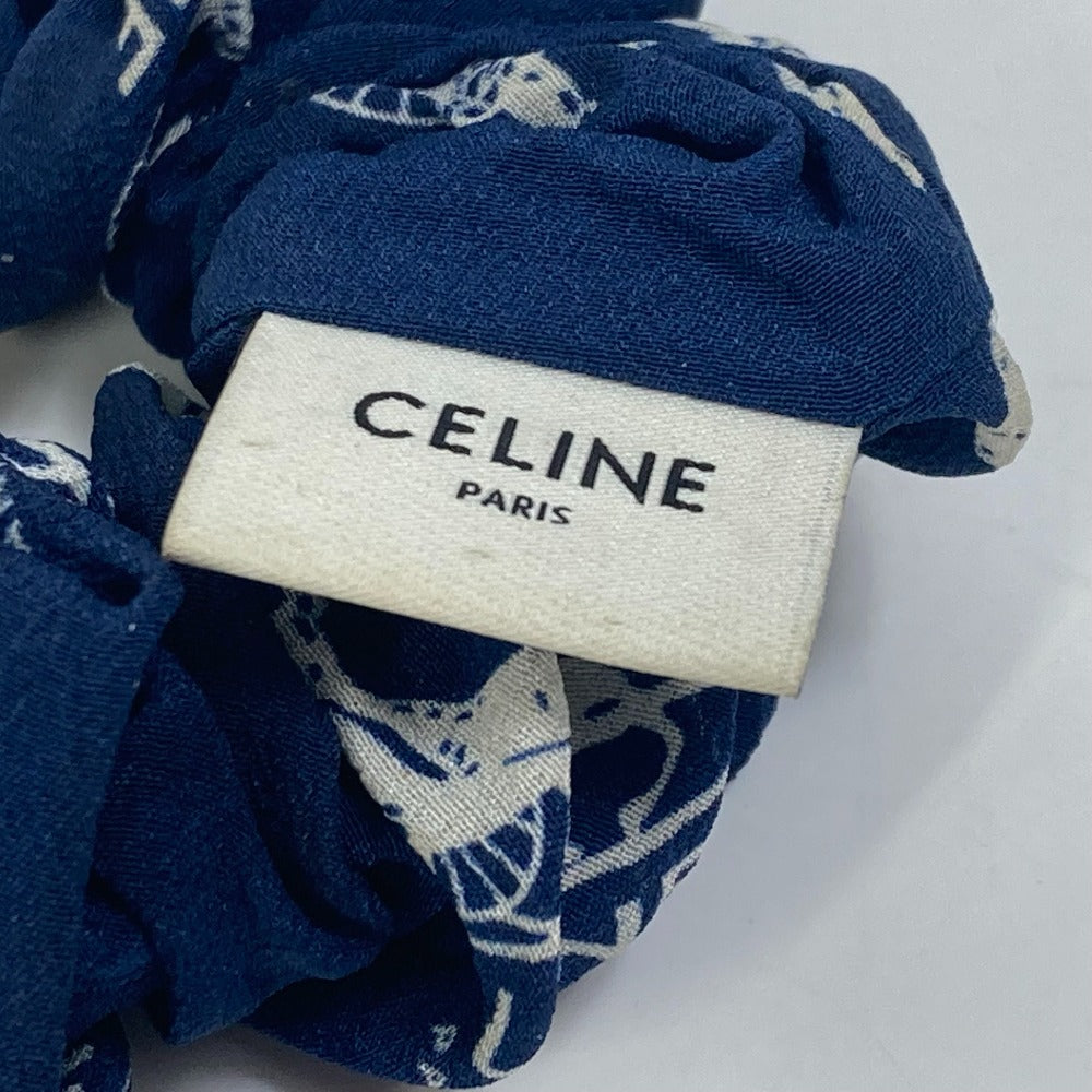 CELINE Sulky Logo Hair Accessory, Silk Scrunchie, Women's, Blue