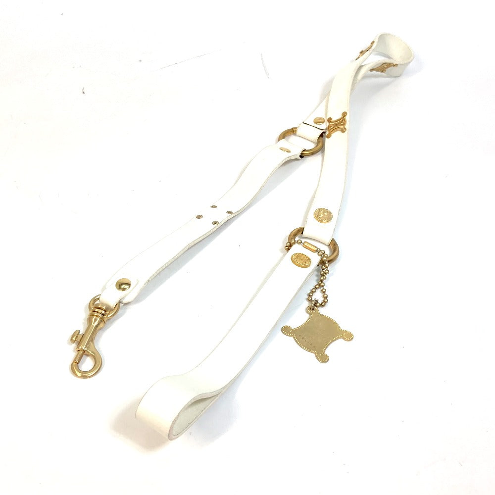 CELINE Pet Supplies Triomphe Dog Lead with Charm, Vintage Leather Dog Lead, Unisex, White