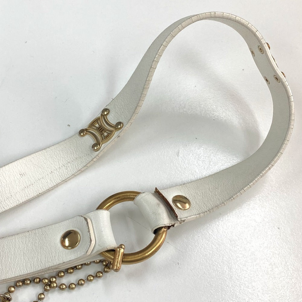 CELINE Pet Supplies Triomphe Dog Lead with Charm, Vintage Leather Dog Lead, Unisex, White