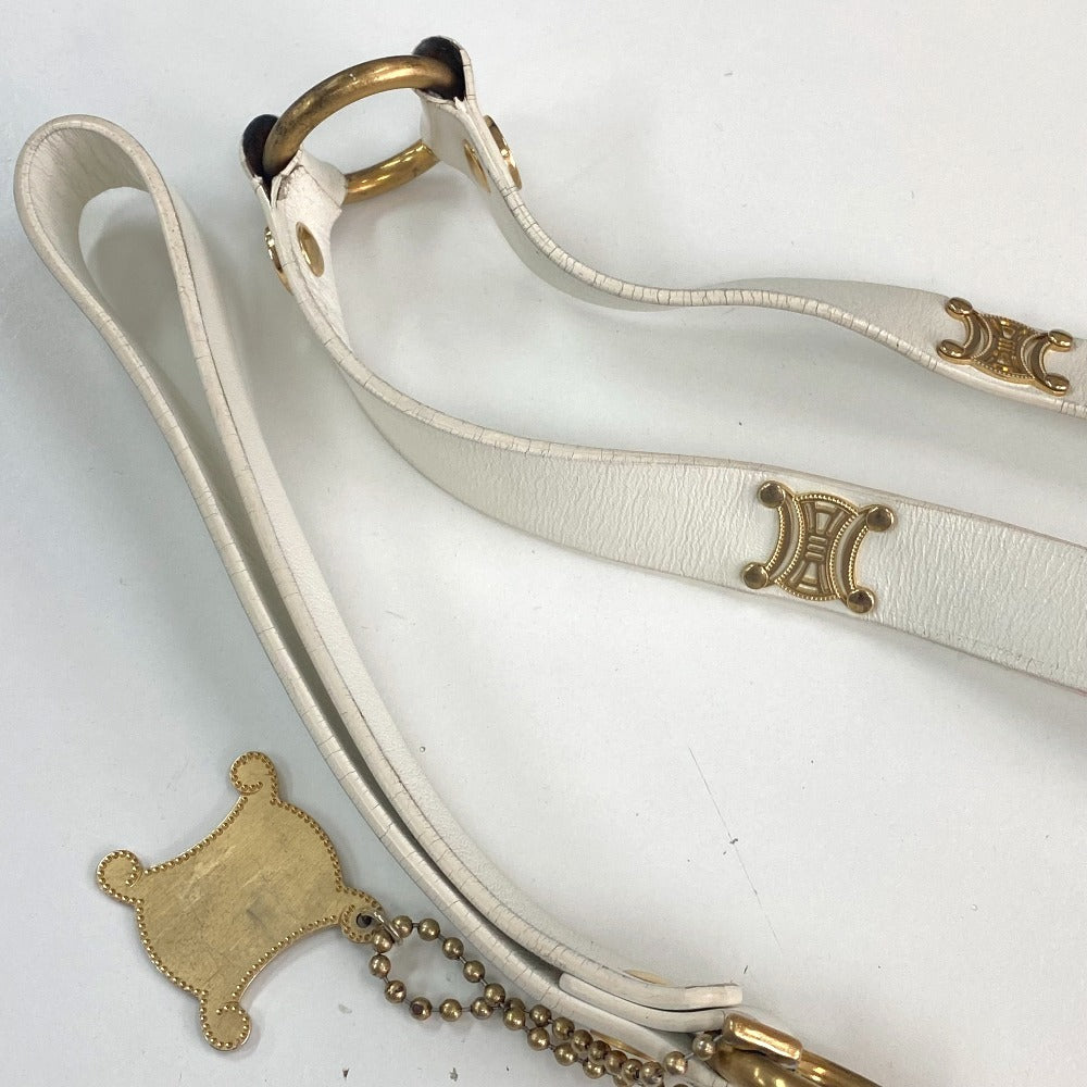 CELINE Pet Supplies Triomphe Dog Lead with Charm, Vintage Leather Dog Lead, Unisex, White