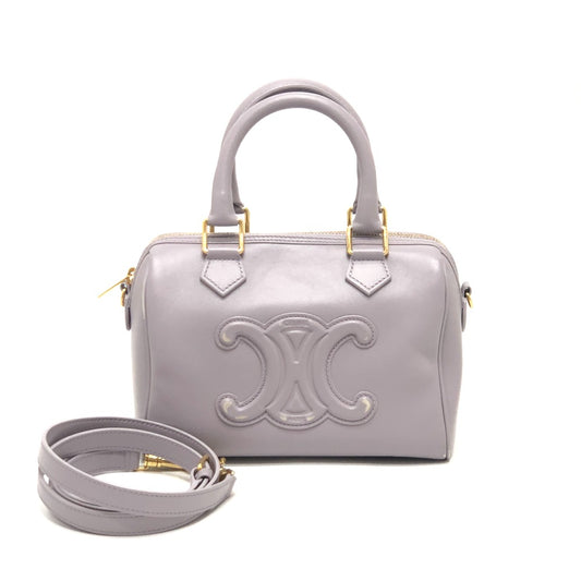 CELINE Triomphe 2-Way Handbag, Shoulder Bag, Mini Boston Bag, Leather, Women's, Purple