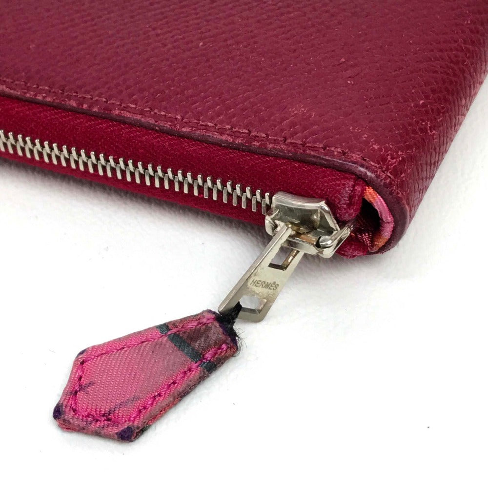 HERMES Silk-in Azap Long Round Zipper Wallet Epson Women's Ruby