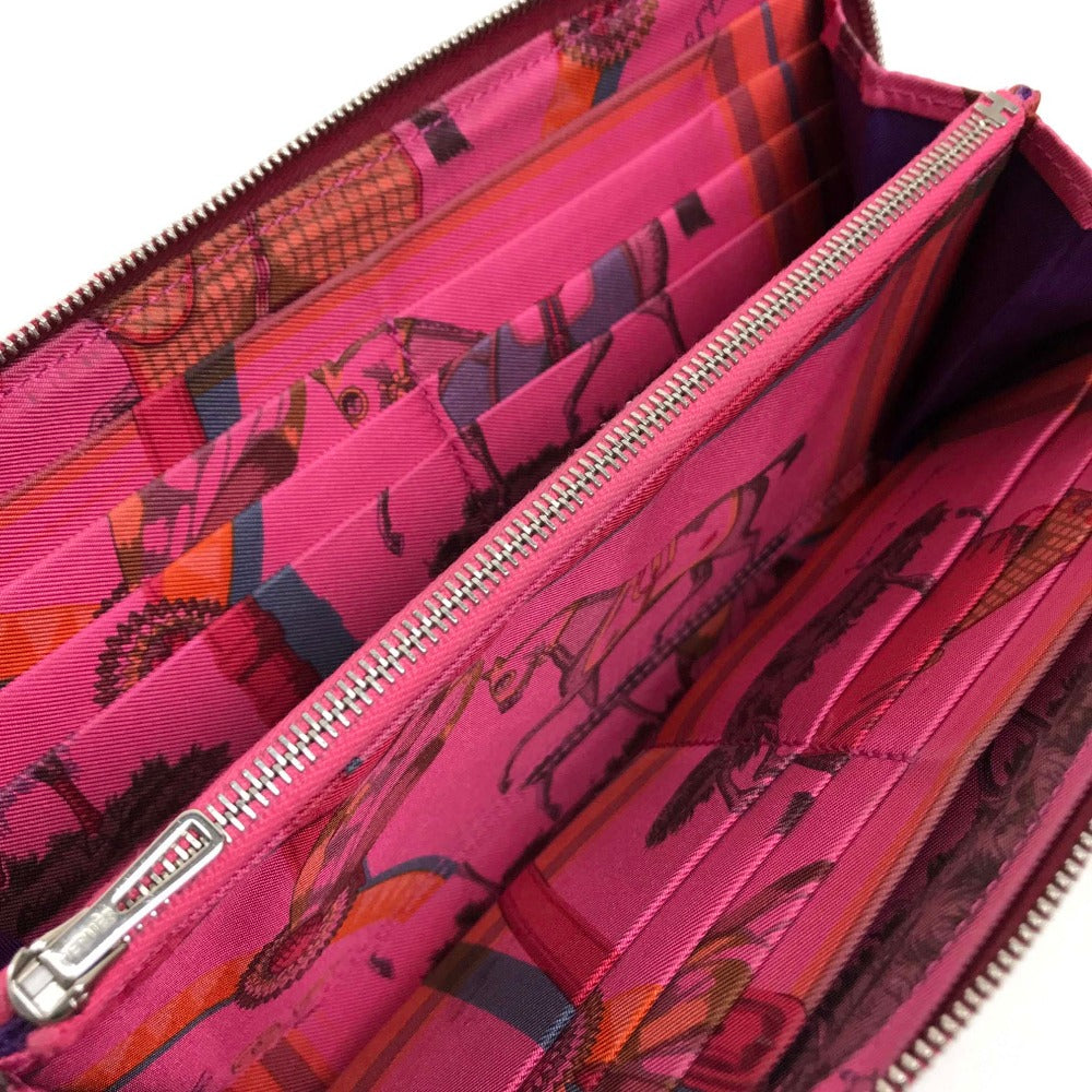 HERMES Silk-in Azap Long Round Zipper Wallet Epson Women's Ruby